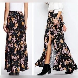 NWT Free People Lisa Crepe Floral Black Maxi Skirt-Size 6